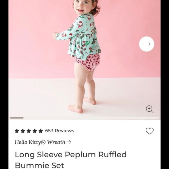 Posh Peanut Hello Kitty Wreath Long sleeved Peplum Ruffled Bummie Set - Picture 5 of 5